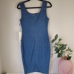 NWT iris chambray stretch denim mini dress contour bodycon 90s Vintage